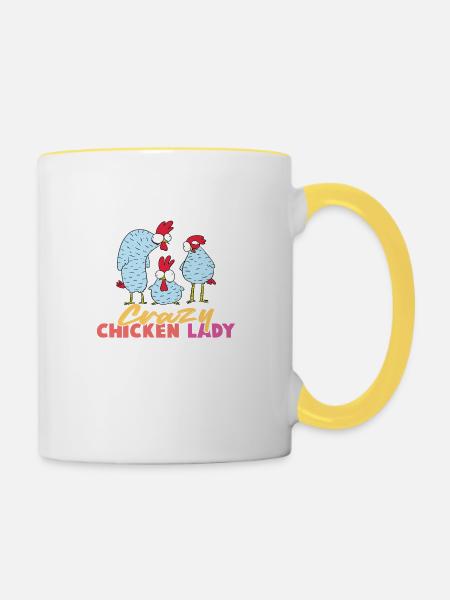 Crazy Chicken Lady - Tasse zweifarbig - Weiß/Gelb