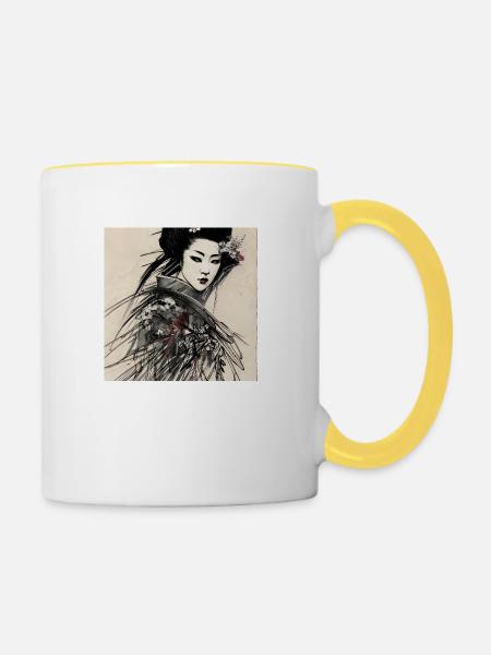 Geisha - Tasse zweifarbig - Weiß/Gelb