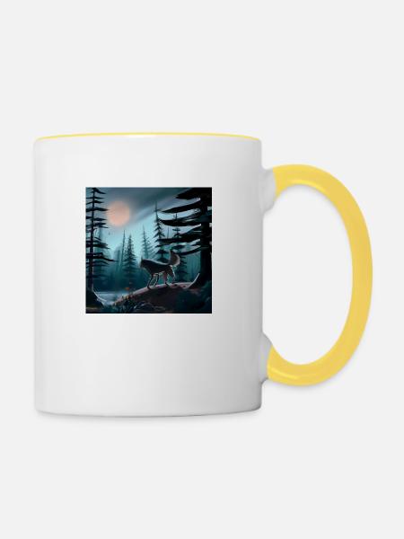 Der einsame Wolf - Tasse zweifarbig - Weiß/Gelb
