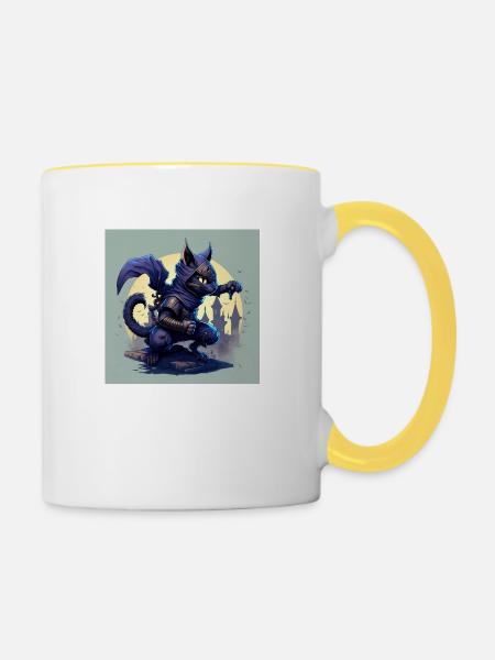 Ninja Katze - Tasse zweifarbig - Weiß/Gelb