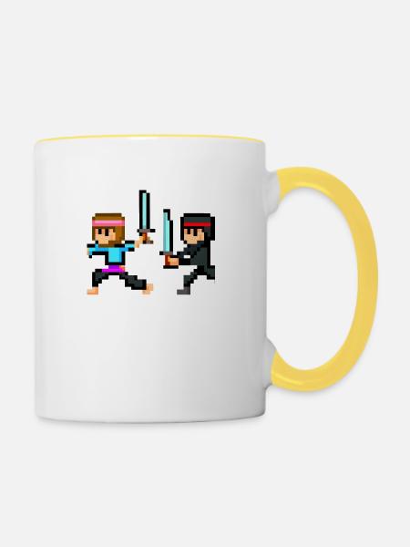PixelArt Ninja fight - Tasse zweifarbig - Weiß/Gelb