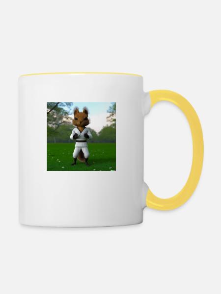 Karate Hörnchen - Tasse zweifarbig - Weiß/Gelb