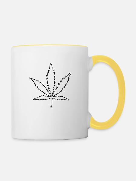 Minimalistisches Hanfblatt - Tasse zweifarbig - Weiß/Gelb