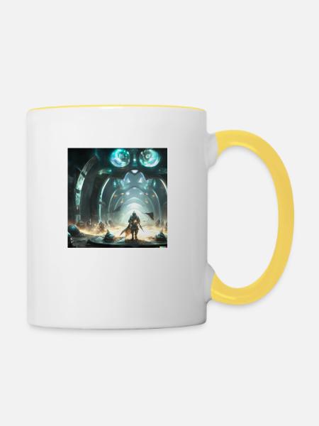 Sci-fi kampf digital art - Tasse zweifarbig - Weiß/Gelb