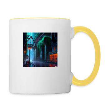 Stadt in der Zukunft digital art - Tasse zweifarbig - Weiß/Gelb - Rechts