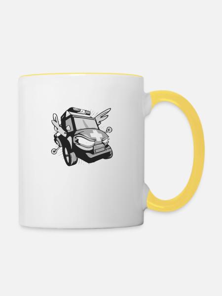 Wütender Krankenwagen - Tasse zweifarbig - Weiß/Gelb
