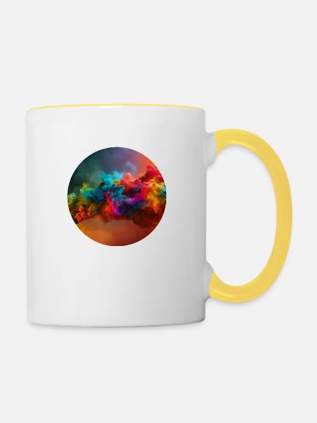 Digital Art - Bunter Nebel/Rauch - Tasse zweifarbig - Weiß/Gelb