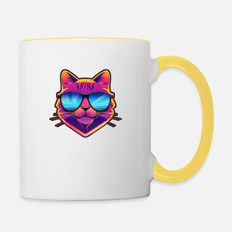 Coole Katze mit Sonnenbrille - Tasse zweifarbig - Weiß/Gelb