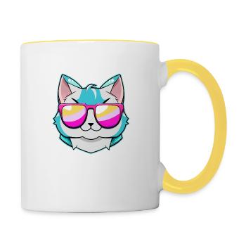 Chat cool avec des lunettes de soleil - Mug contrasté - blanc/jaune - Droite