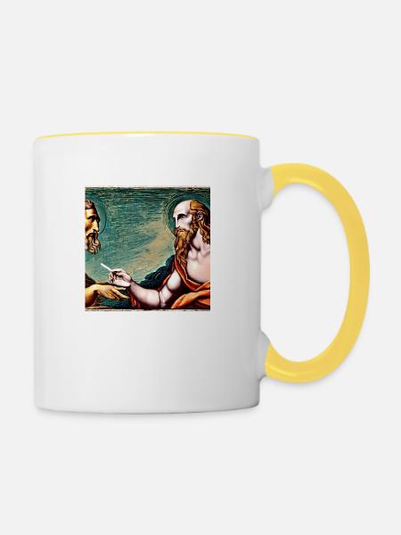Apostel raucht eine Zigarette - Tasse zweifarbig - Weiß/Gelb