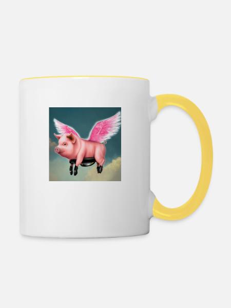 Fliegendes Schwein - Tasse zweifarbig - Weiß/Gelb
