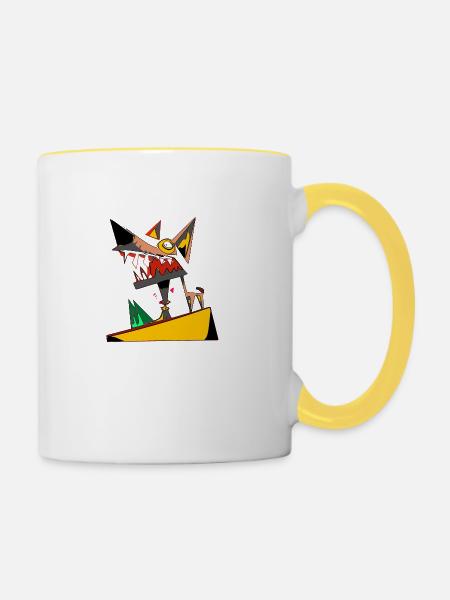 Der unwirkliche Wolf - Tasse zweifarbig - Weiß/Gelb