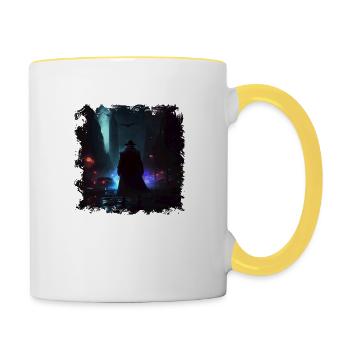 Dark protector in the city with neon light - Contrasting Mug - white/yellow - Right