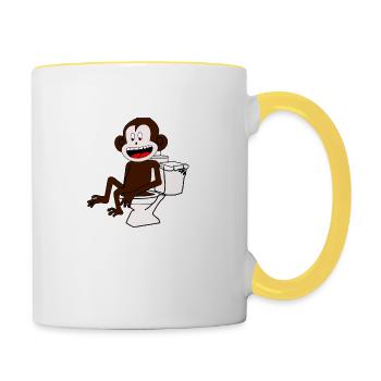Lachender Affe auf dem Klo Anime - Tasse zweifarbig - Weiß/Gelb - Rechts