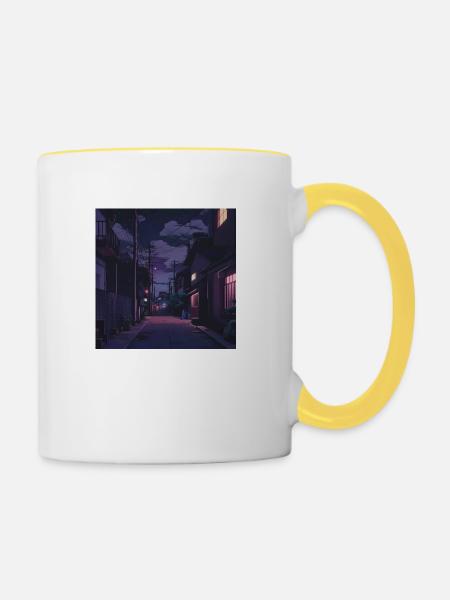 Lofi night - Tasse zweifarbig - Weiß/Gelb