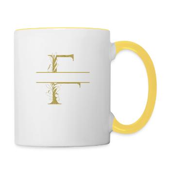 Personalisierter Blumengoldbuchstabe f - Tasse zweifarbig - Weiß/Gelb - Rechts