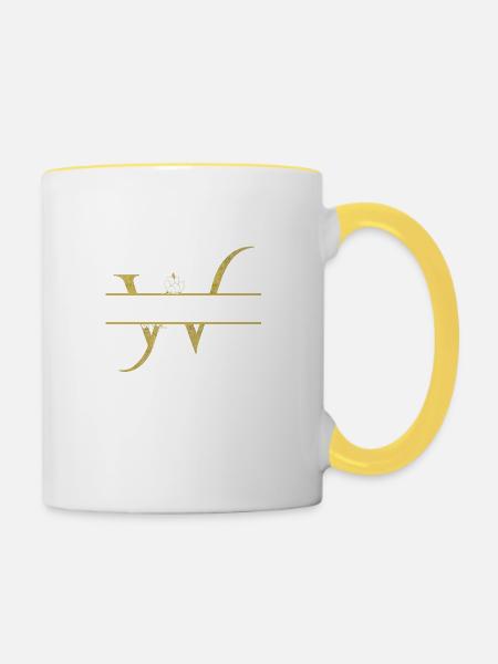 Personalisierter Blumengoldbuchstabe W - Tasse zweifarbig - Weiß/Gelb