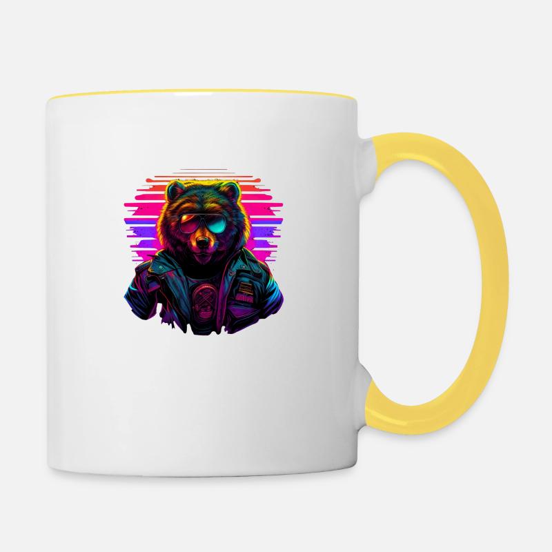 Retro Emblems - Animal - Pilot Bear - Contrasting Mug - white/yellow