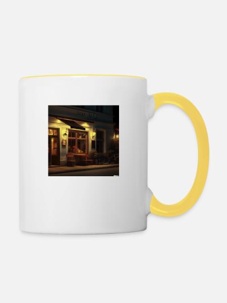 Gemüdliches Café - Tasse zweifarbig - Weiß/Gelb