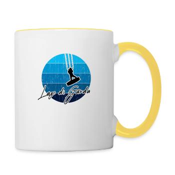 Kitesurfer, Kiten, Kitesurfing am Gardasee/Italien - Tasse zweifarbig - Weiß/Gelb - Rechts