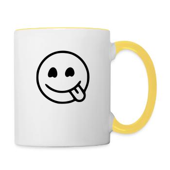 Emoji Skizze hungrig schwarz - Contrasting Mug - white/yellow - Right