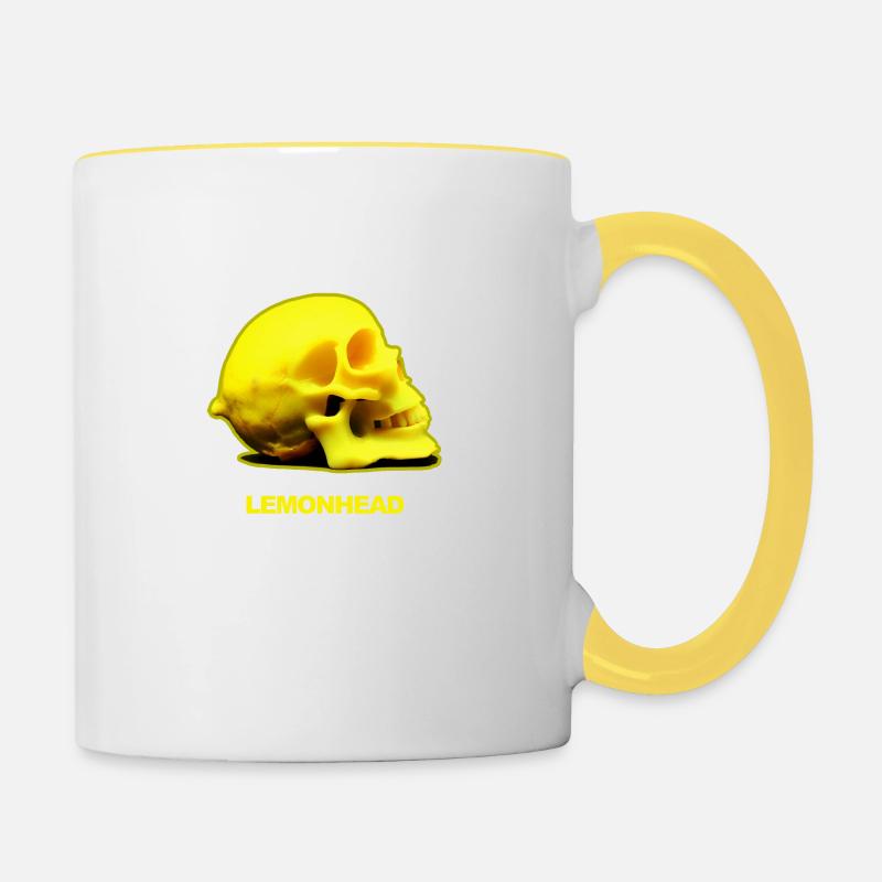 Lemonhead. Human skull made of a lemon. - Contrasting Mug - white/yellow