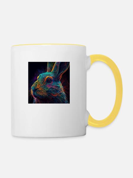 Farbiger Hase, einzigartiges Design - Tasse zweifarbig - Weiß/Gelb