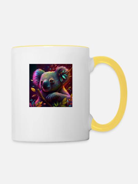 Farbiger Koala, einzigartiges Design - Tasse zweifarbig - Weiß/Gelb