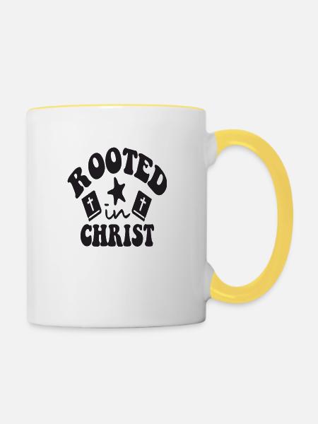 Rooted in Christ - Tasse zweifarbig - Weiß/Gelb