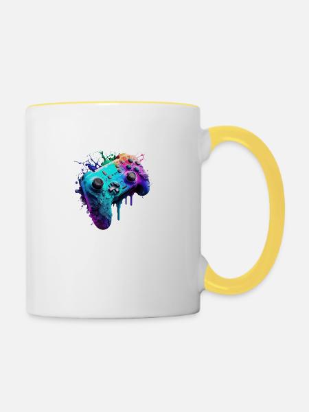 Neon Gaming Controller / Kontroller - Tasse zweifarbig - Weiß/Gelb
