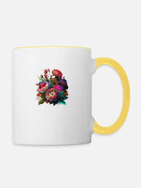 ORIGINELLE BLUMENSTRÄUSSE - Tasse zweifarbig - Weiß/Gelb
