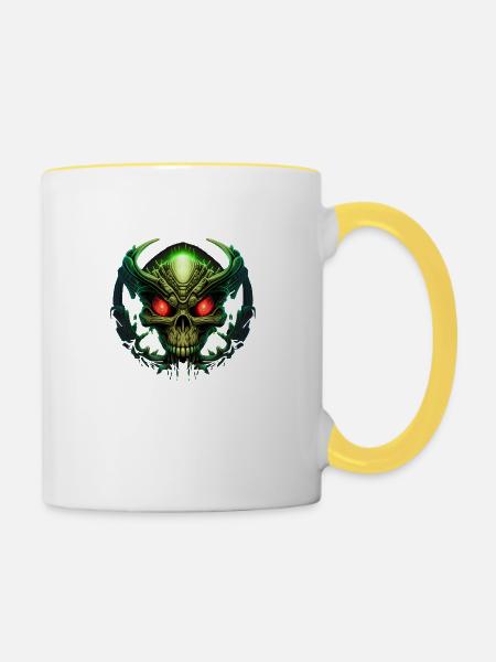 Schädel-Alien - Tasse zweifarbig - Weiß/Gelb