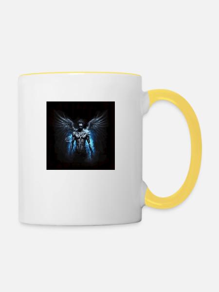 Blauer Mann Engel - Tasse zweifarbig - Weiß/Gelb