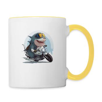 Roro the biker shark - Contrasting Mug - white/yellow - Right