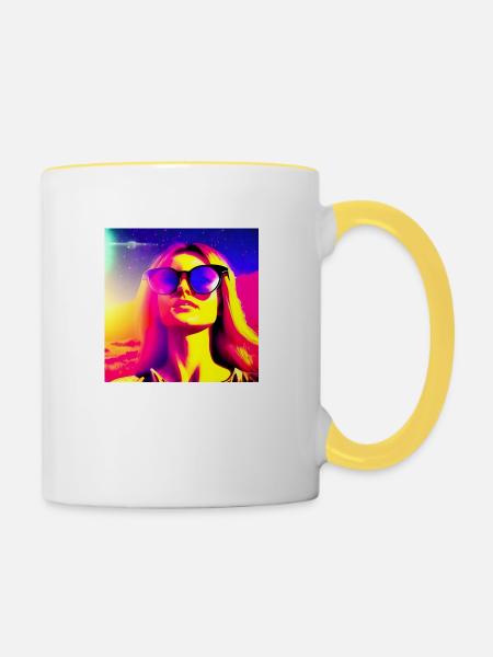Weltraum-Abenteuer-Dame - Tasse zweifarbig - Weiß/Gelb
