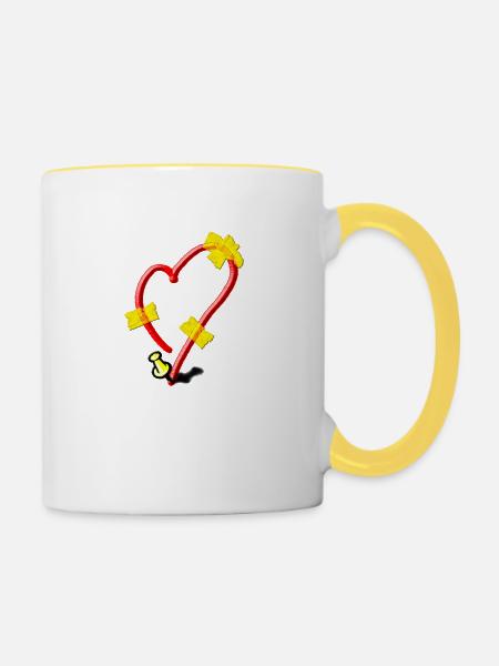 Gepatchtes Herz - Tasse zweifarbig - Weiß/Gelb