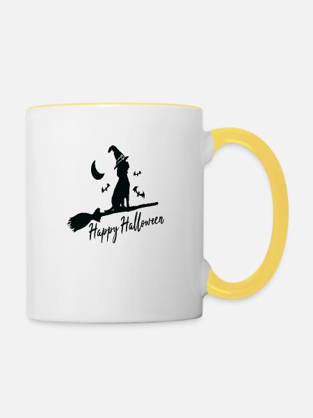 Happy Halloween - Tasse zweifarbig - Weiß/Gelb