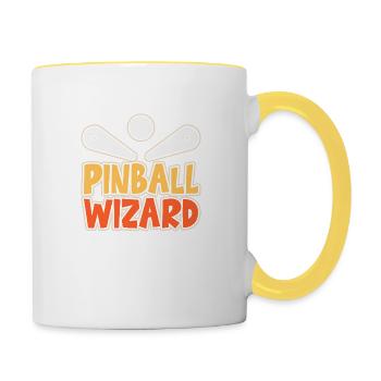 Pinball Wizard Flipperautomat Schriftzug Geschenk - Tasse zweifarbig - Weiß/Gelb - Rechts