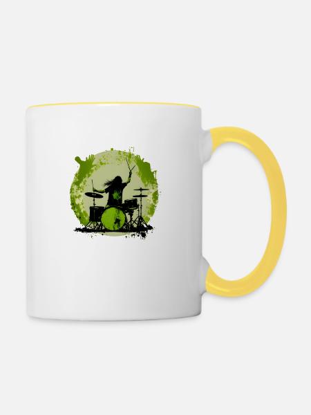 Drummer crazy green - Tasse zweifarbig - Weiß/Gelb