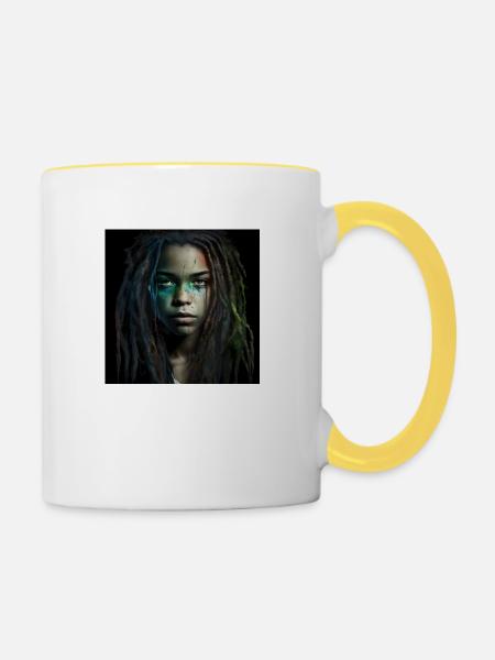 Face Frau Dreadlocks n°10 - Tasse zweifarbig - Weiß/Gelb