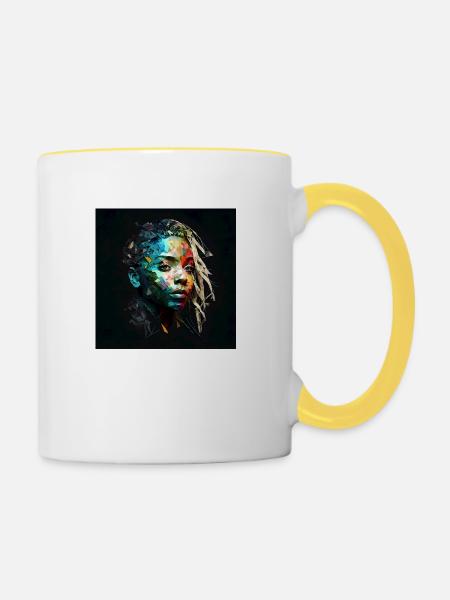 Face Frau Dreadlocks n°17 - Tasse zweifarbig - Weiß/Gelb