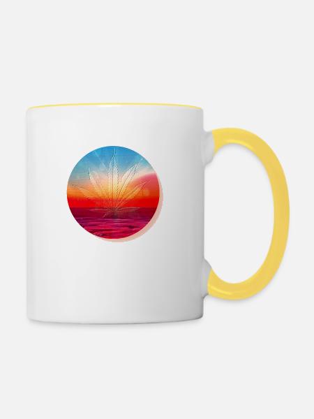 Hanfblatt vor Sonnenuntergang - Tasse zweifarbig - Weiß/Gelb
