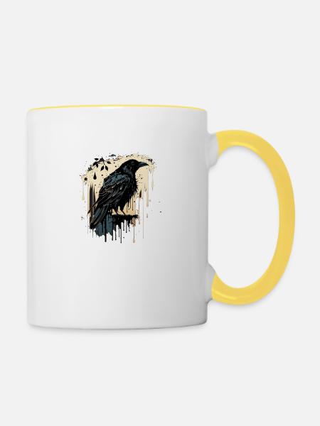 Die Krähe - Tasse zweifarbig - Weiß/Gelb