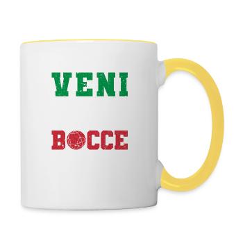 Veni Vidi Bocce Ball, Funny Italian Bocci - Tasse zweifarbig - Weiß/Gelb - Rechts