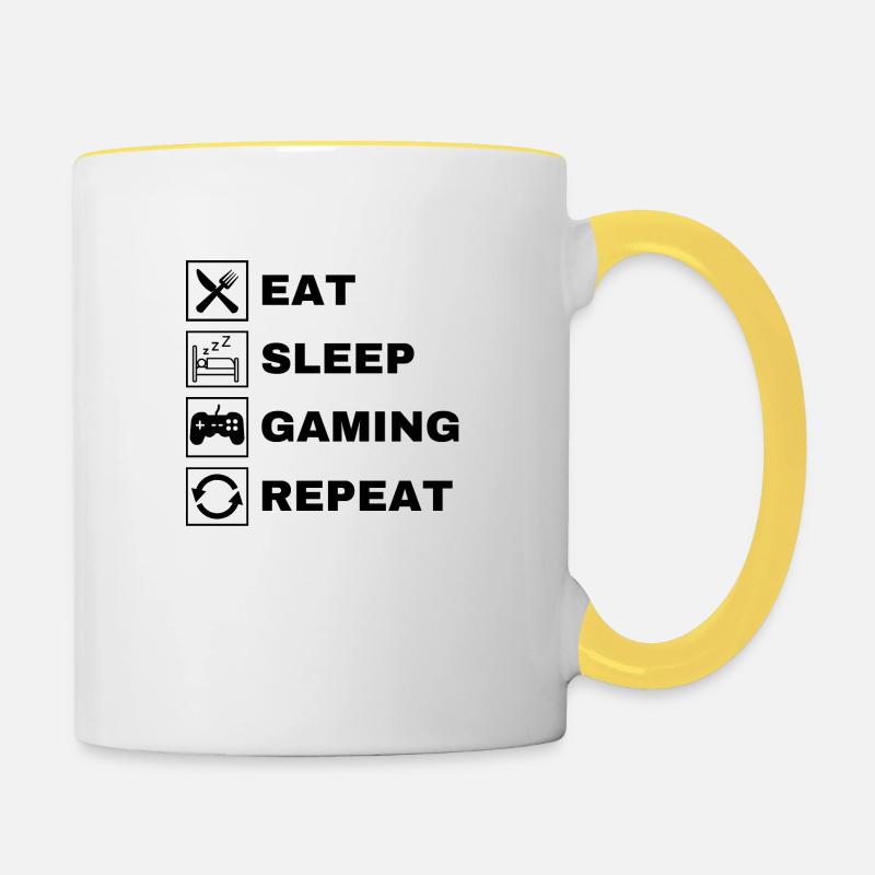 Manger dormir Gaming Répéter - Mug contrasté - blanc/jaune