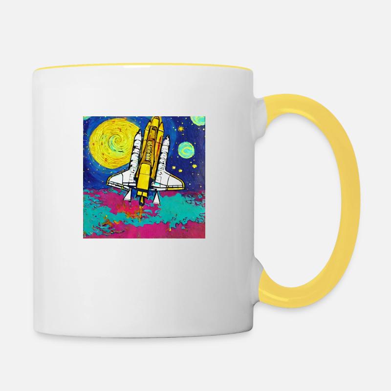 navette spatiale van gogh - Mug contrasté - blanc/jaune
