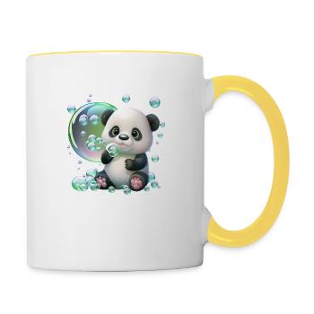 Bébé panda ludique et mignon avec des bulles de savon - Mug contrasté - blanc/jaune - Droite
