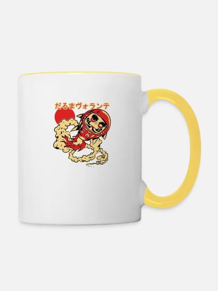 Fliegende Daruma-Puppe - Tasse zweifarbig - Weiß/Gelb