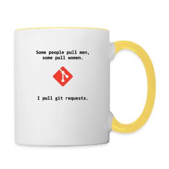 Git Witz - Pull Requests - Tasse zweifarbig - Weiß/Gelb - Rechts