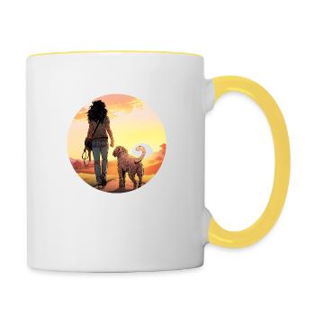 Woman with dog in the park - Contrasting Mug - white/yellow - Right